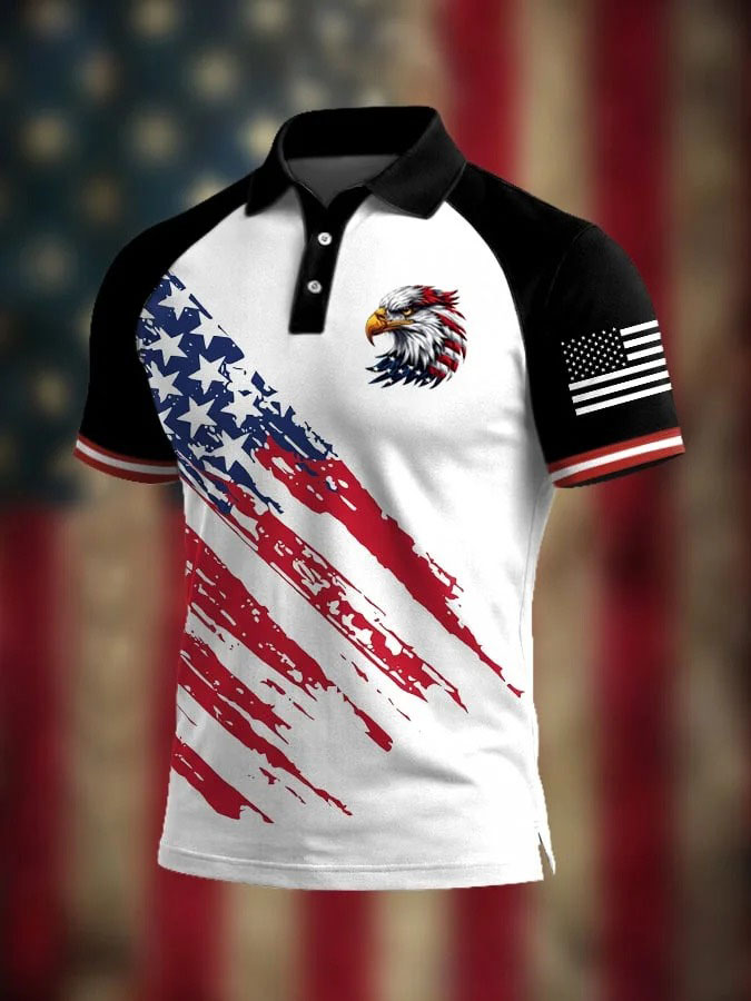 Men'S Retro 250Th Anniversary Celebration Shoulder Collar Polo Shirt