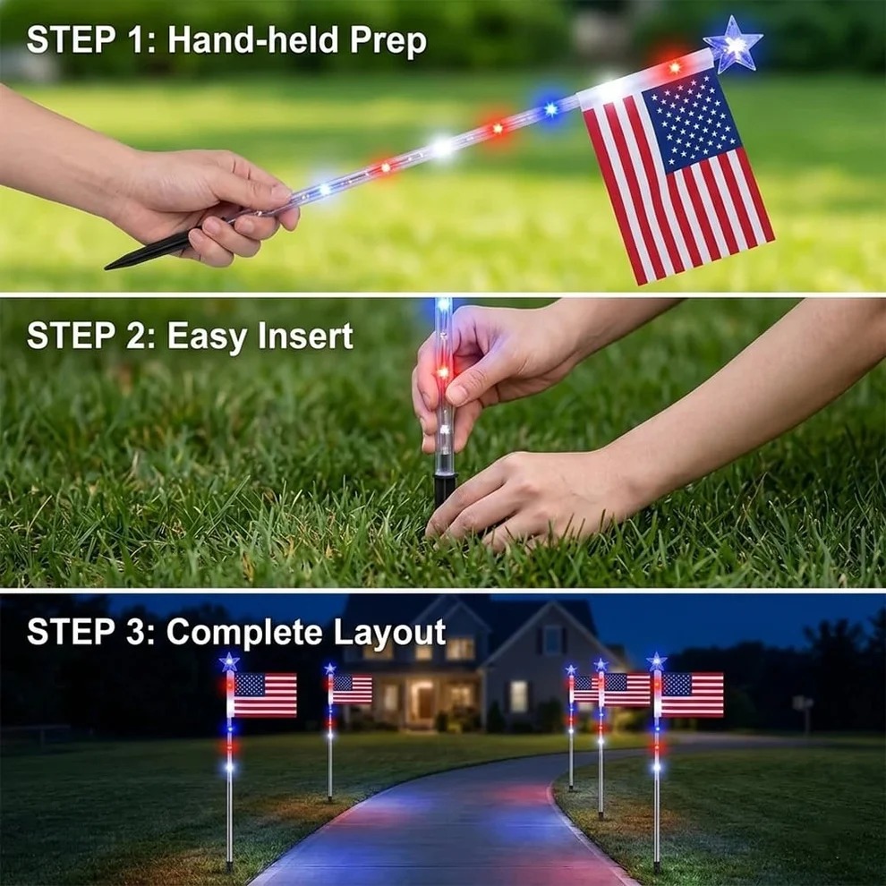 Outdoor Home Solar LED Lights US Flag Decoration Outdoor Flag