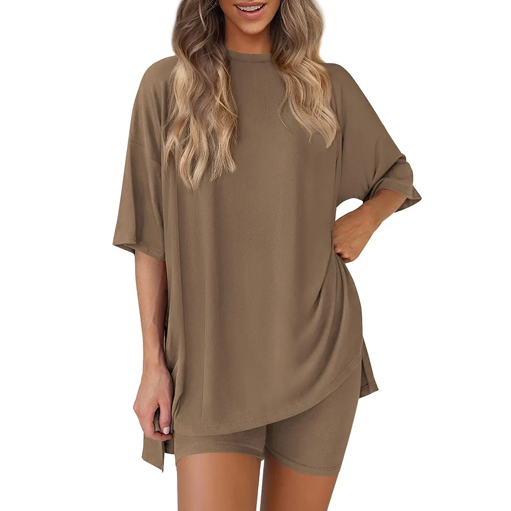 Women 2 Piece Lounge Set Casual Oversized Shirts Biker Shorts