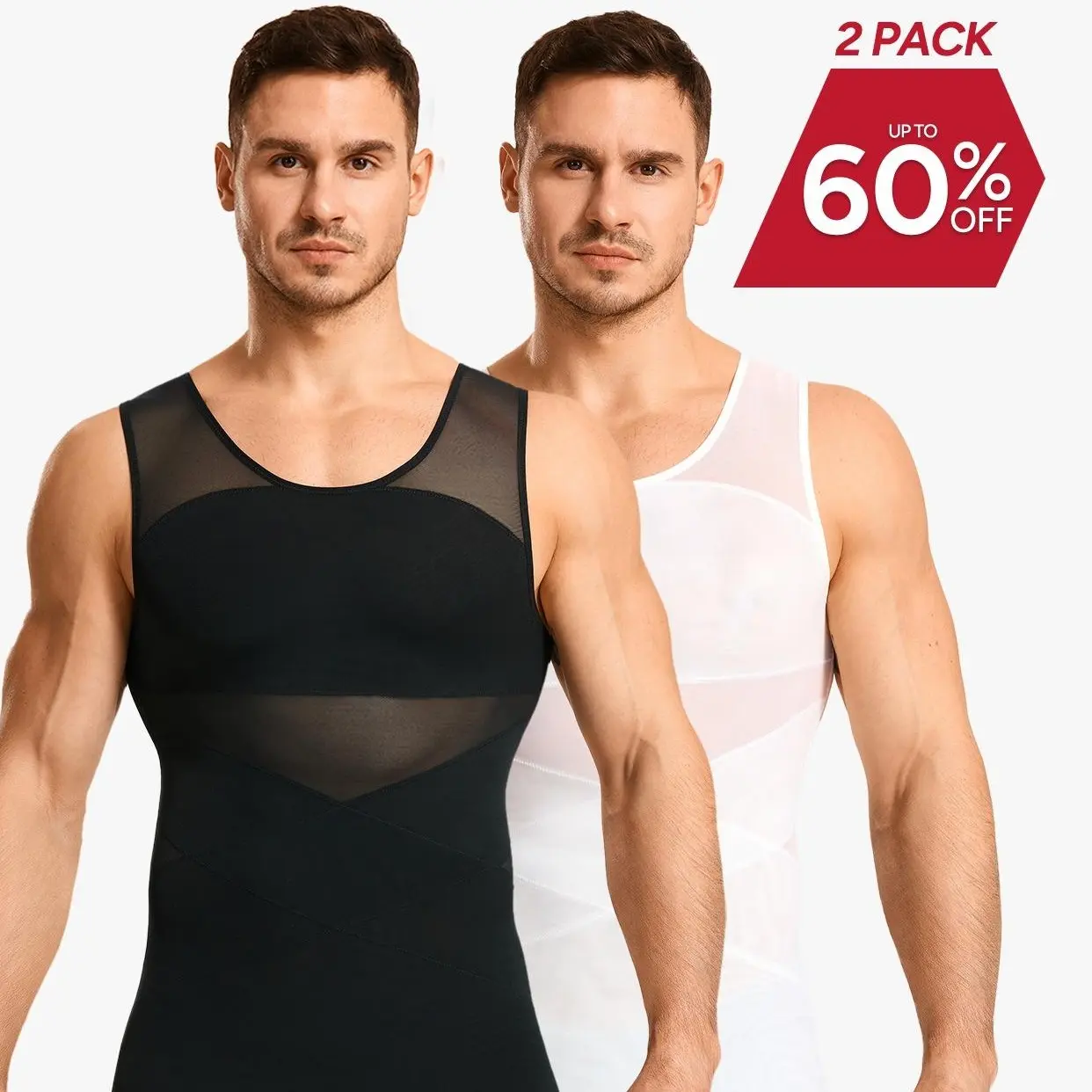 【2 pack】Men's Compression Shirt Shapewear Tanktop Menboobs And Tummy Control Fajas Undershirt