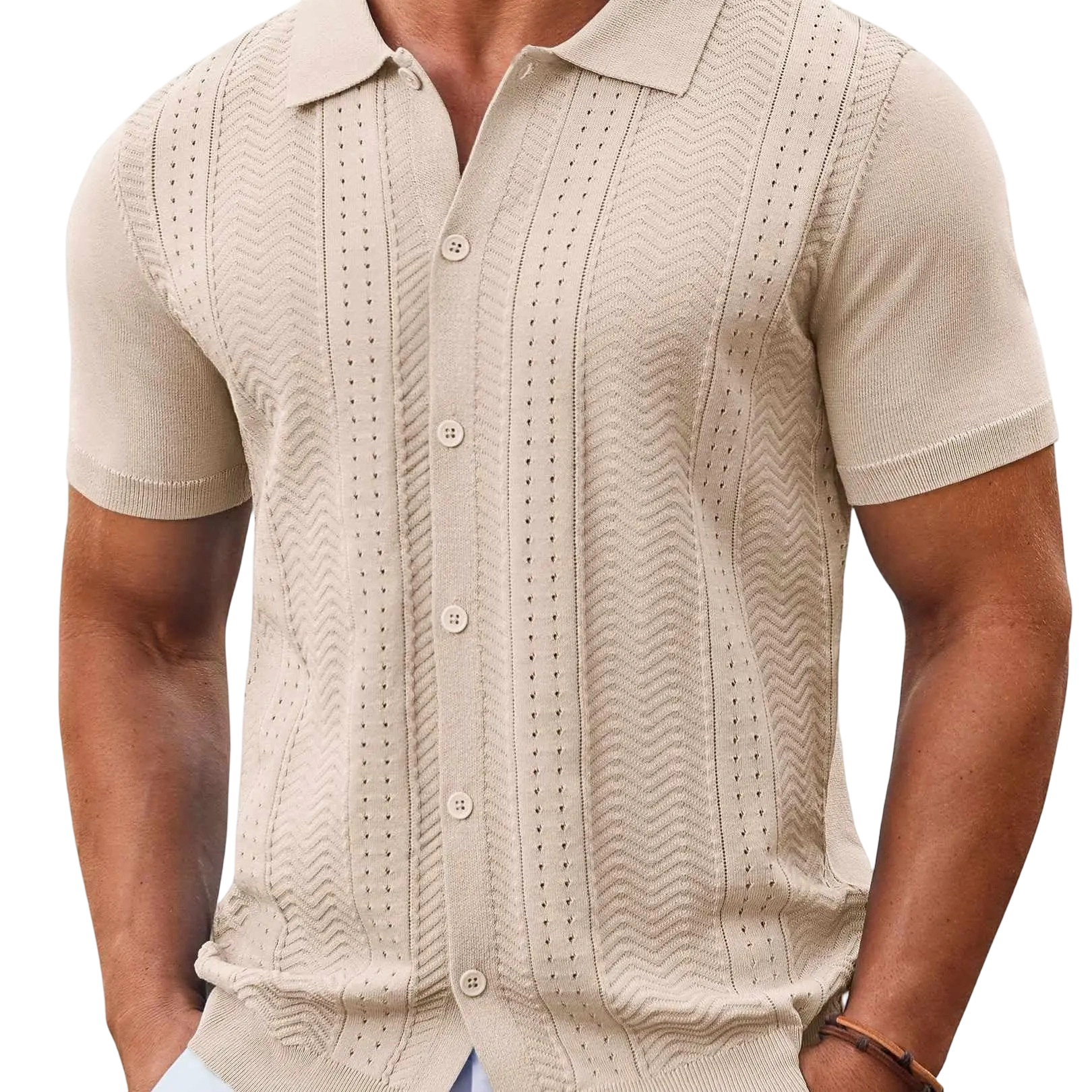Men's Short Sleeve Knit Button Down Shirt