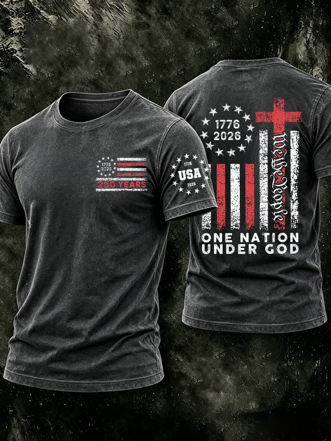 Men's Vintage USA 250th Anniversary One Nation Under God Print T-shirt