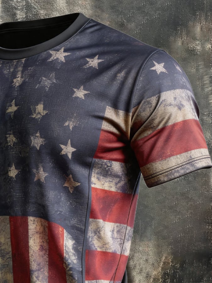 Men's Retro Independence Day Patriot Crew Neck T-Shirt