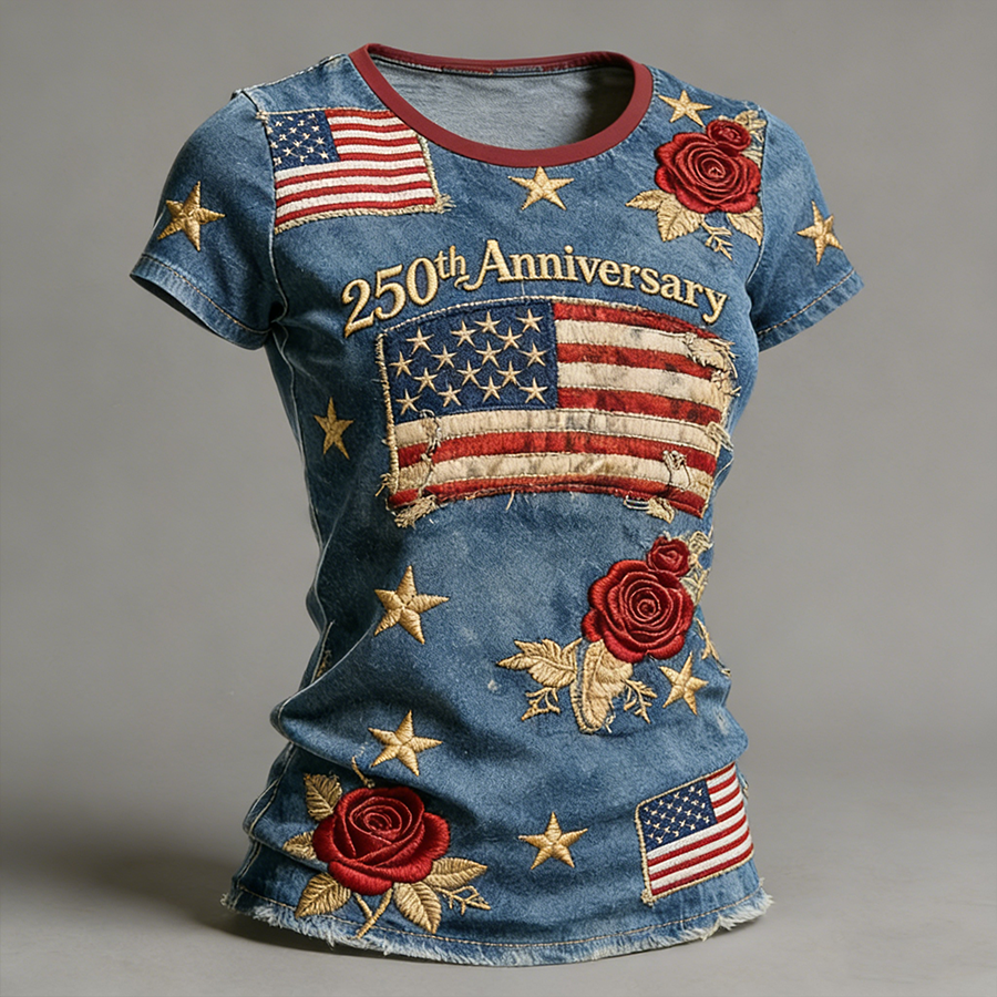 American 250th Anniversary of Patriotism Printed Women's Short-Sleeve T-Shirt