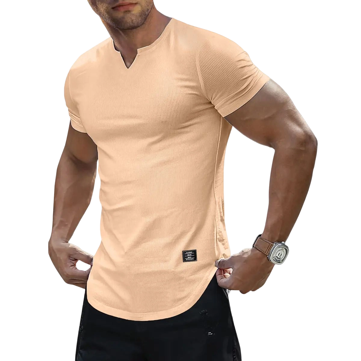 🔥Men's Plain Muscle Slim Fitted T Shirt Polyester V-Neck Longline Shirt