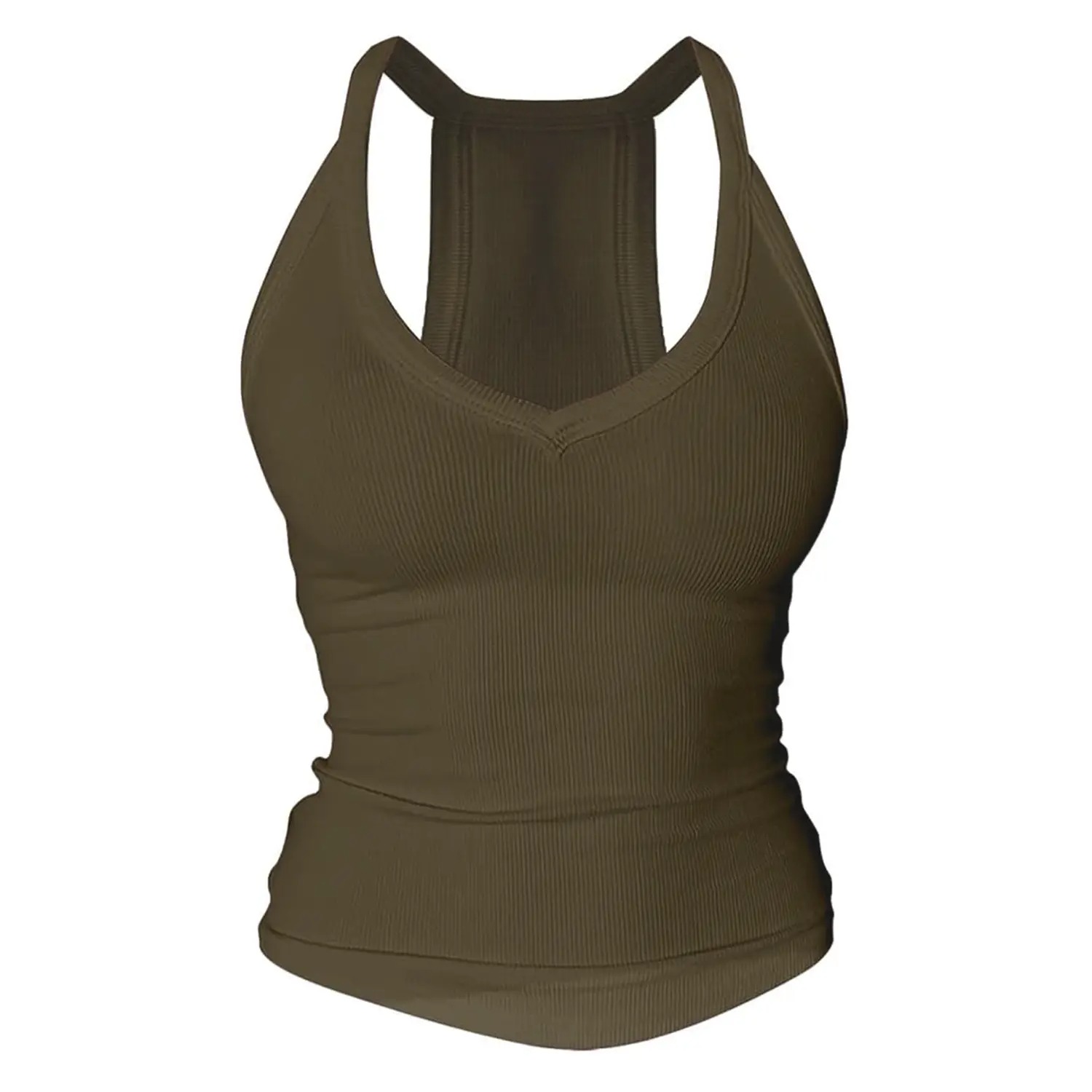 Women's V-Neck Racerback Cotton Tank Top Fitted Cami with Built-In Shelf Bra Basic Sleeveless Shirt