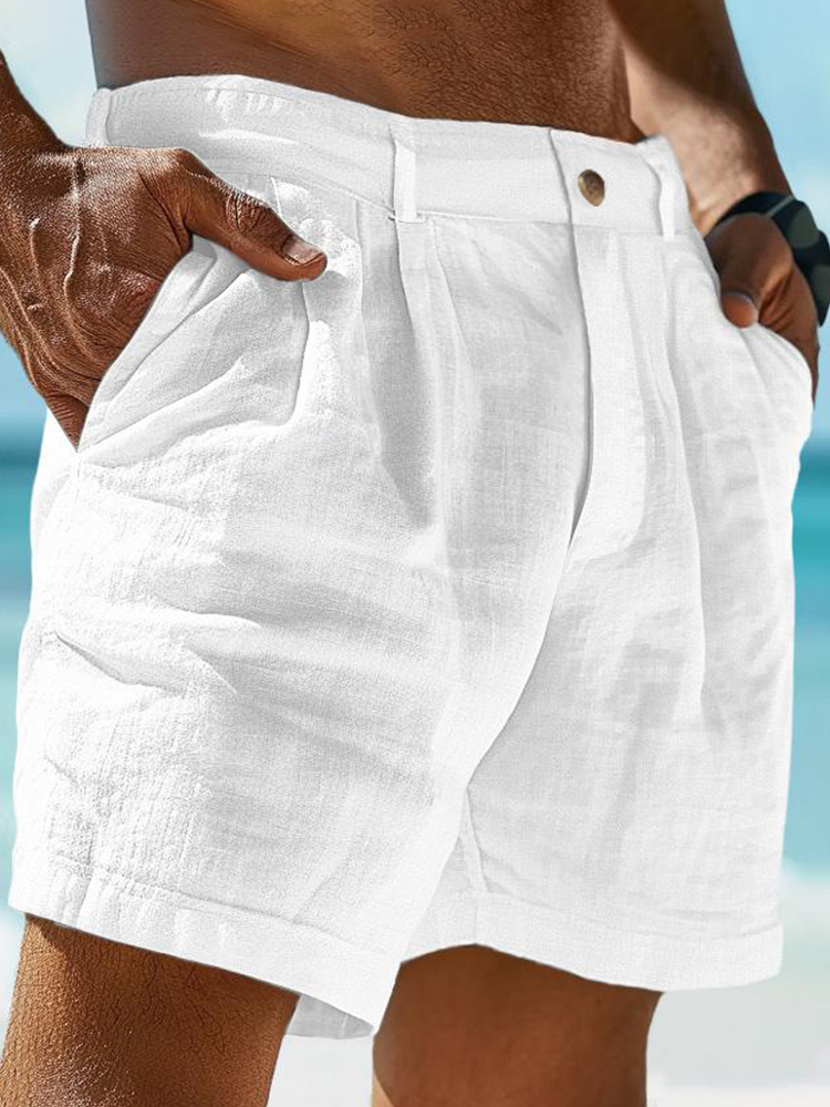 Men's Slant Pockets Cotton And Linen Holiday Beach Shorts