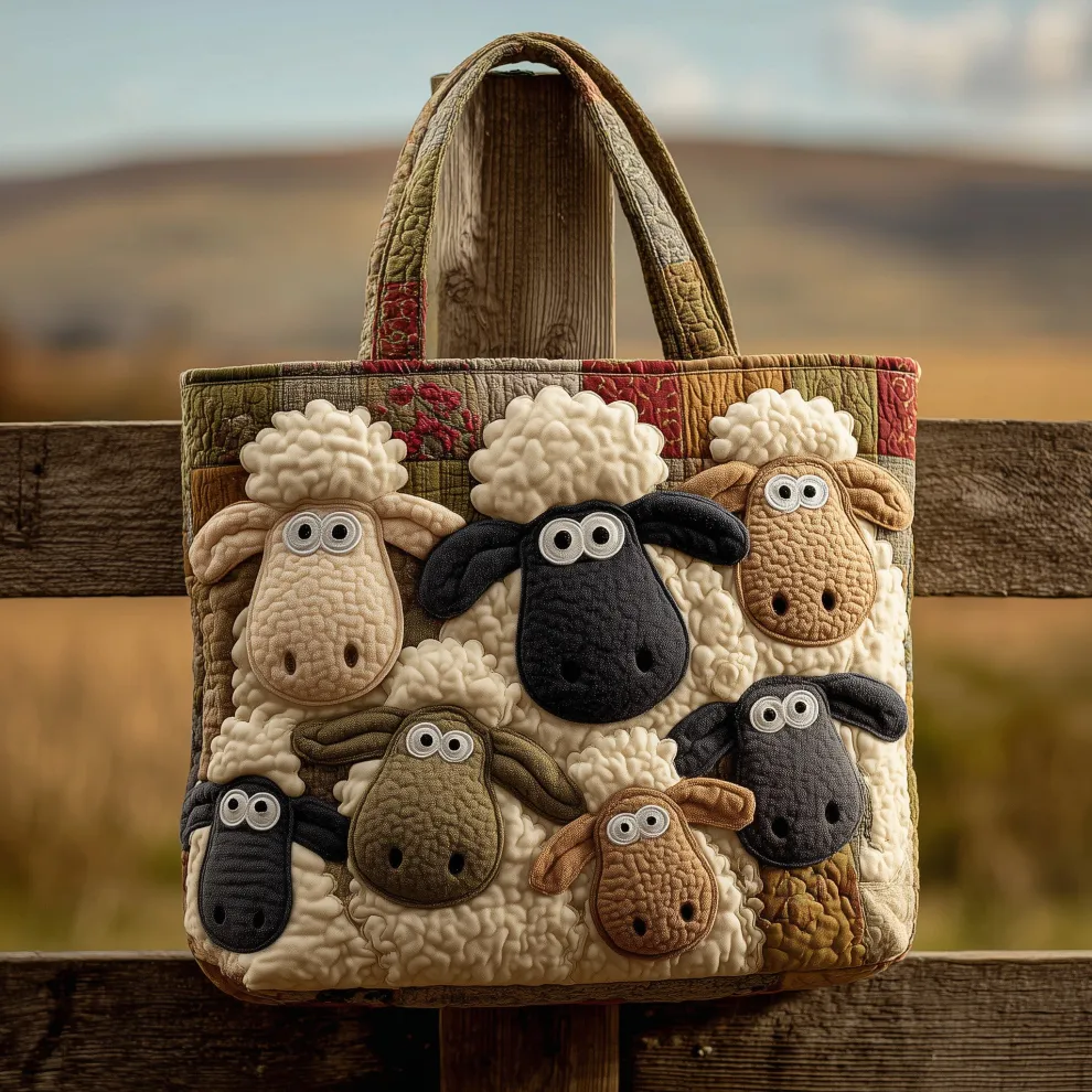 Meadow Mischief – Quilted Sheep Friends Tote