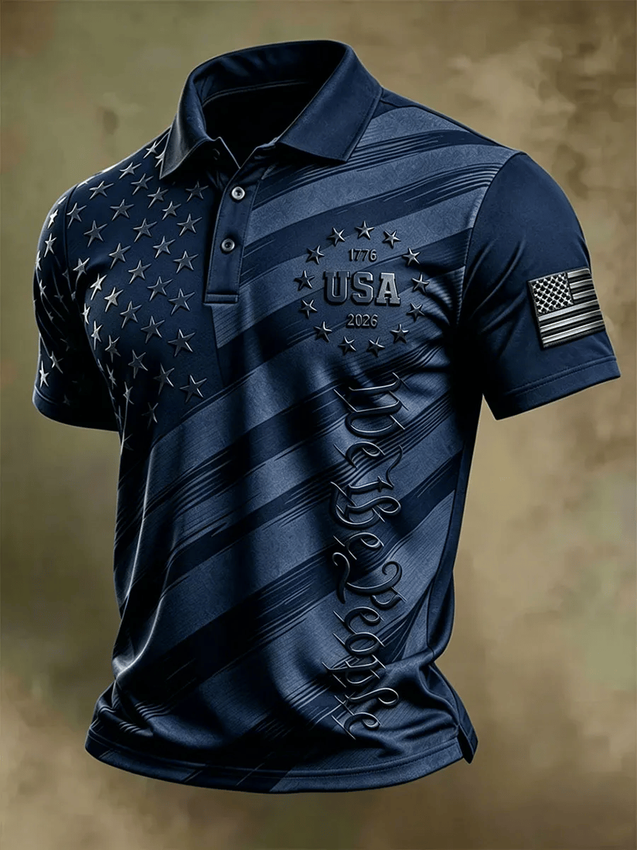 Men's American Flag Casual Short-Sleeve Polo Shirt