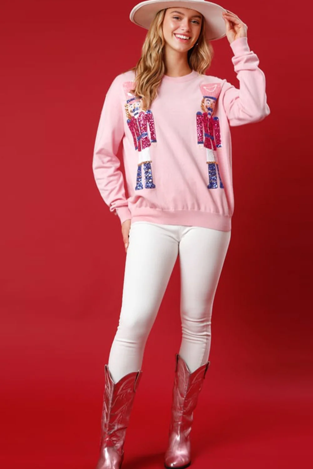 Sequin Nutcracker Christmas Crew Neck Sweatshirt