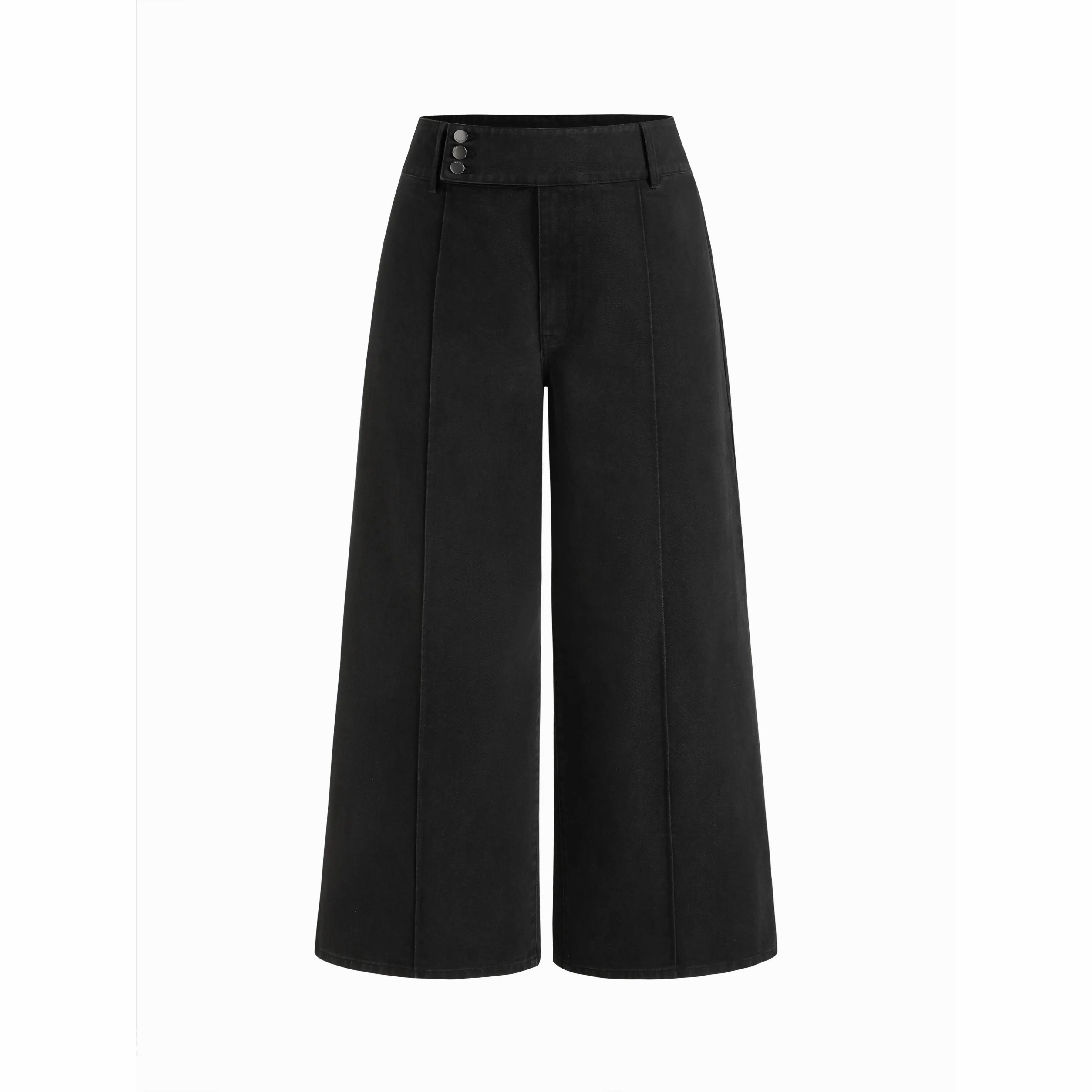 Women's Y2K Low Rise Wide Leg Jeans – 100% Cotton Triple Button Denim Trousers