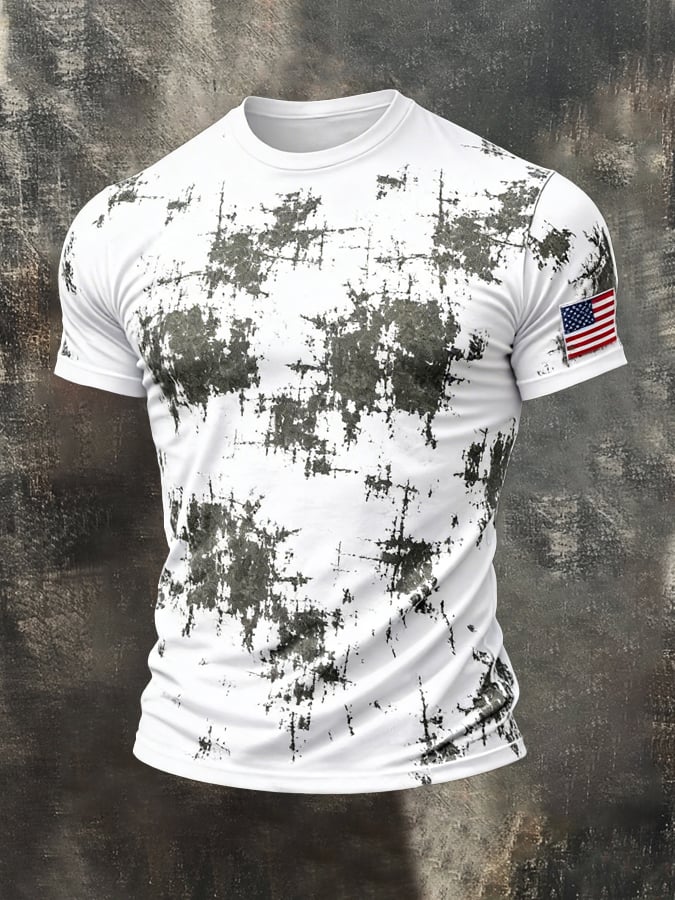 Men'S Retro Inkjet Patriot Crew Neck Short Sleeve T-Shirt