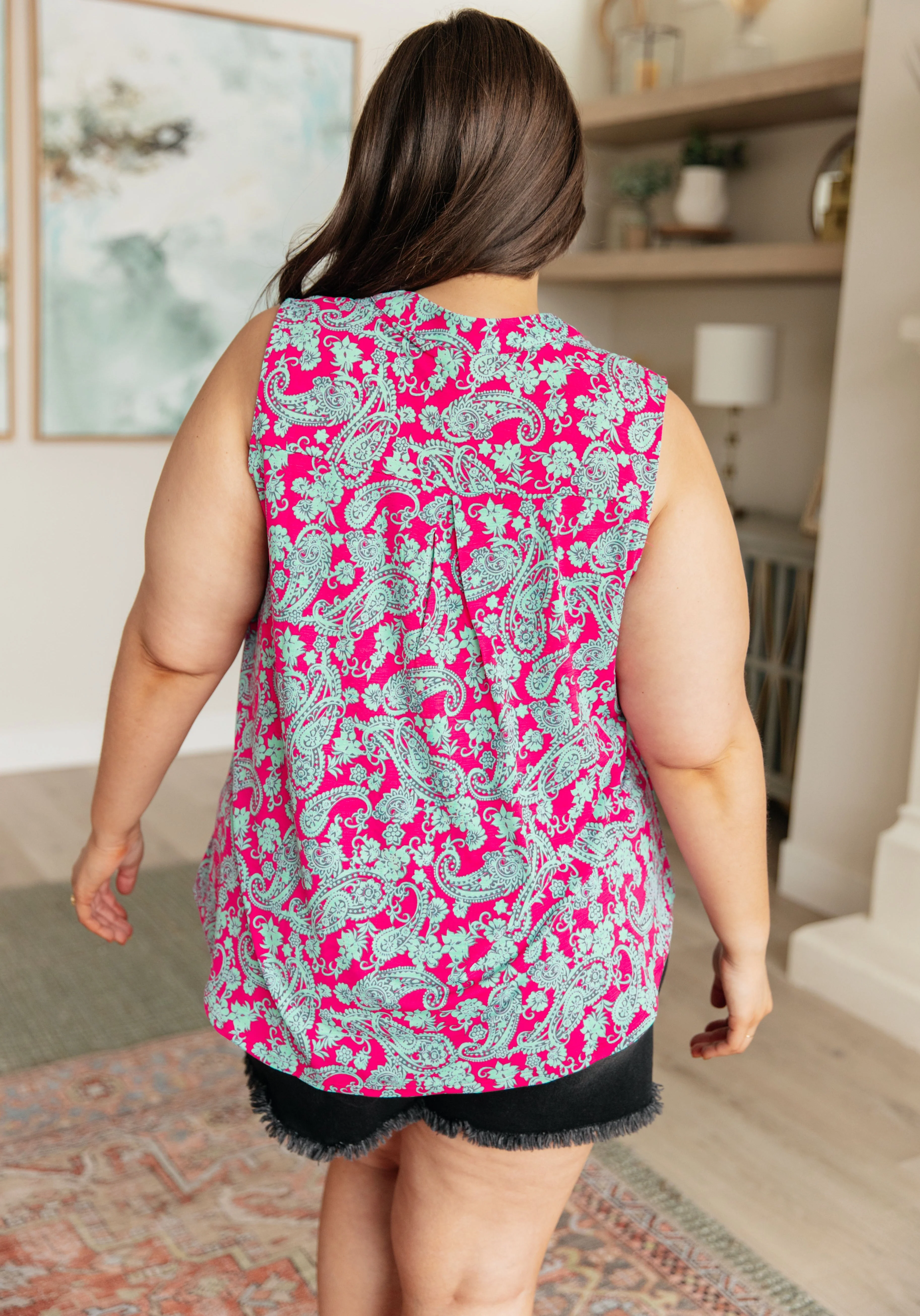Tank Top in Pink and Mint Paisley