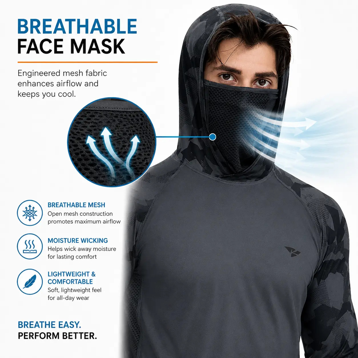 Men's Sun Protection Hoodie (with Face Mask/Neck Gaiter) — UPF 50+ UV Protection