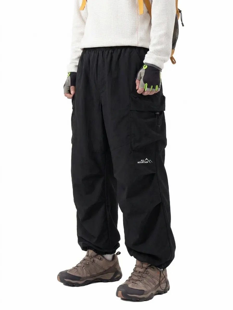 Unisex Baggy Cargo Parachute Pants – Lightweight Water-Resistant Outdoor Hiking Trousers, Loose-Fit Gorpcore Streetwear