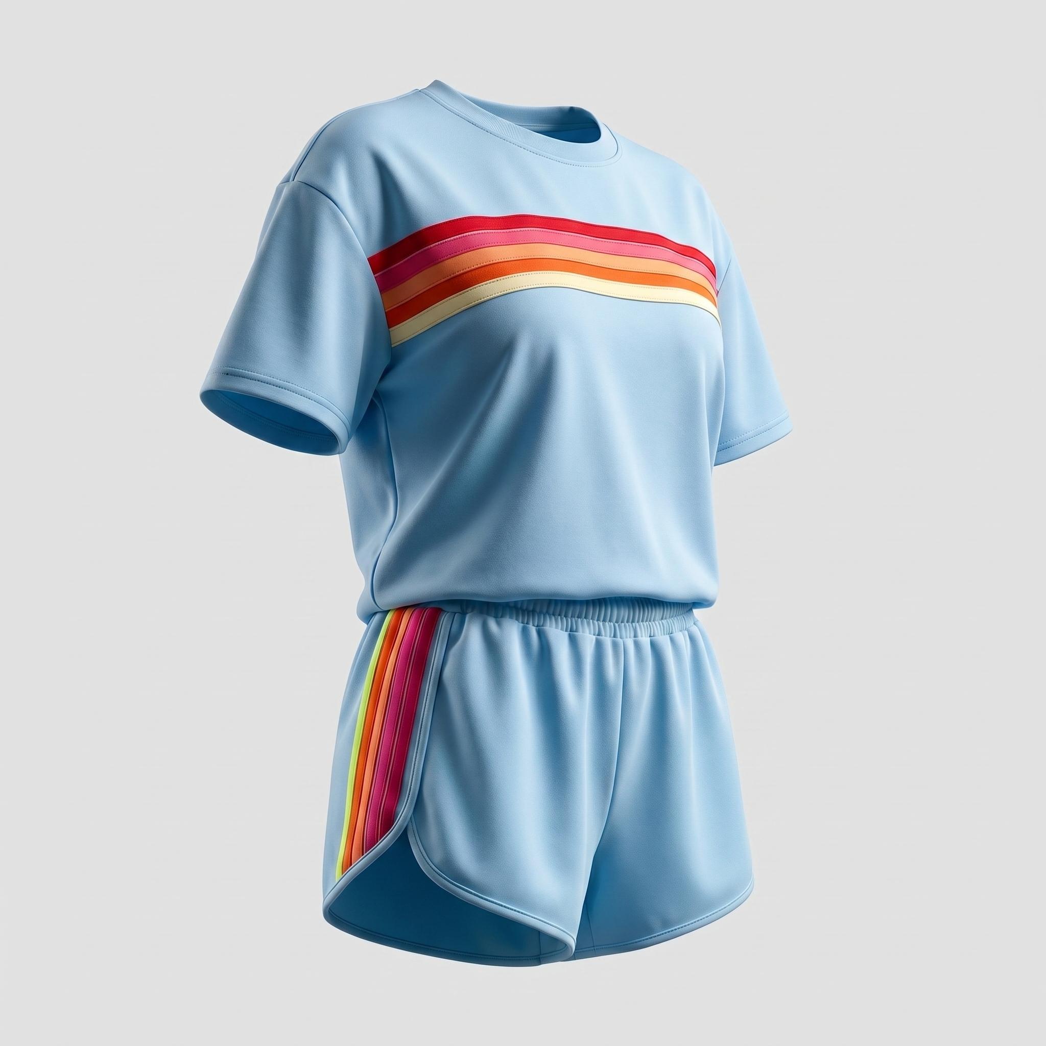 Women's Short Two-Piece Rainbow-Striped Outdoor Sports Set