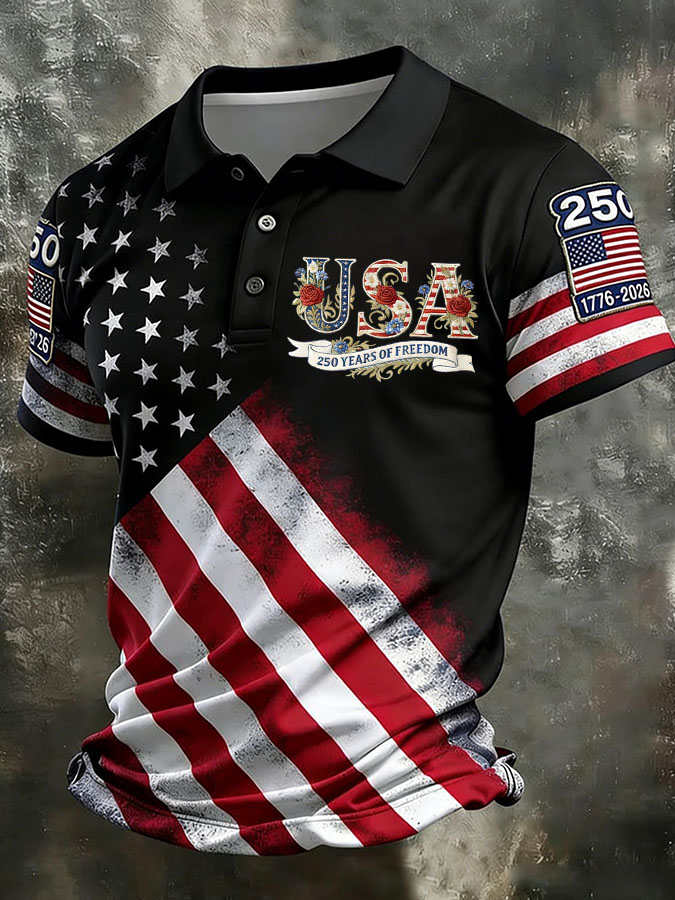 Men'S Independence Day 250Th Anniversary Printed Polo Shirt Short Sleeve