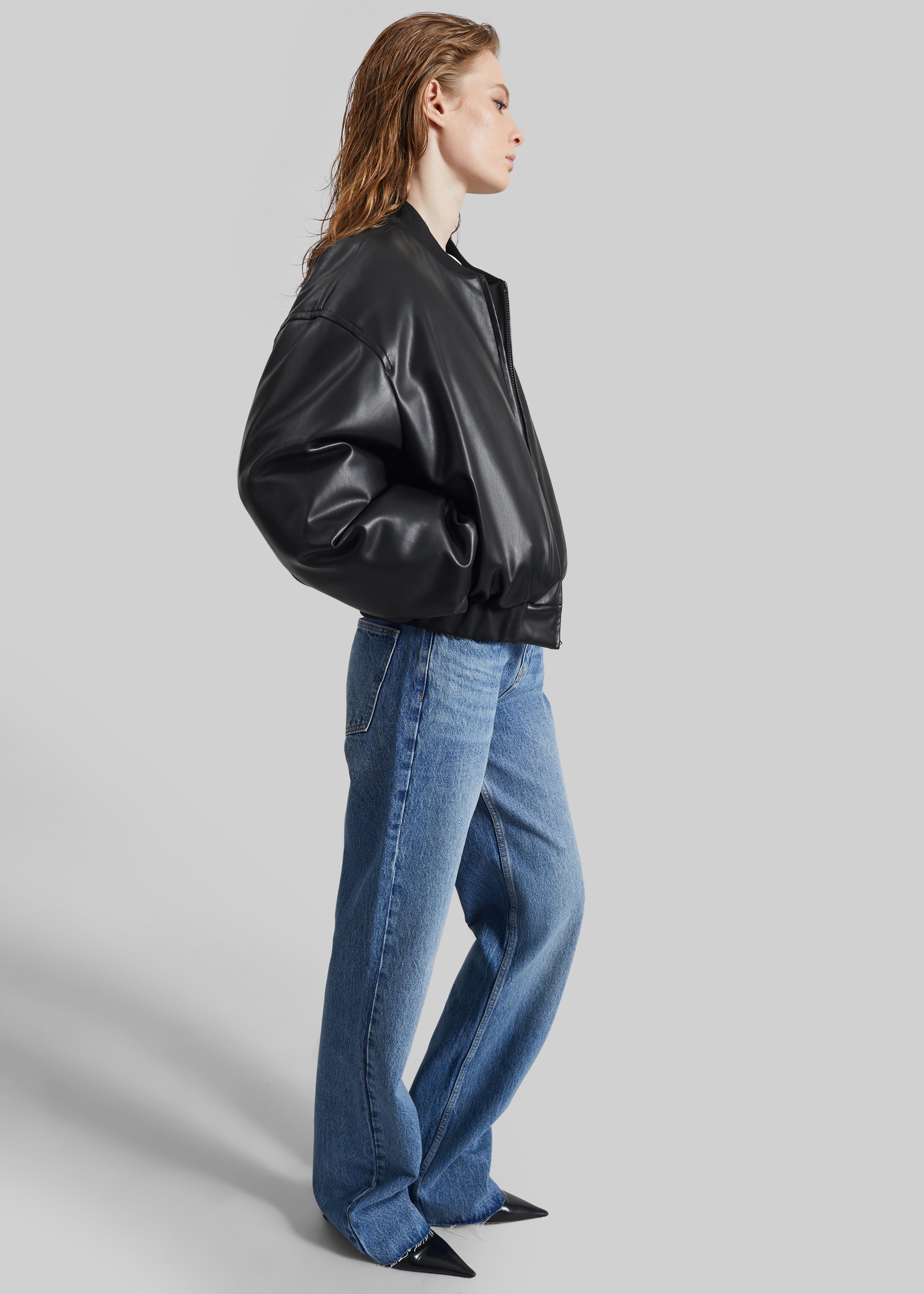 Arolla Faux Leather Draped Jacket - Black