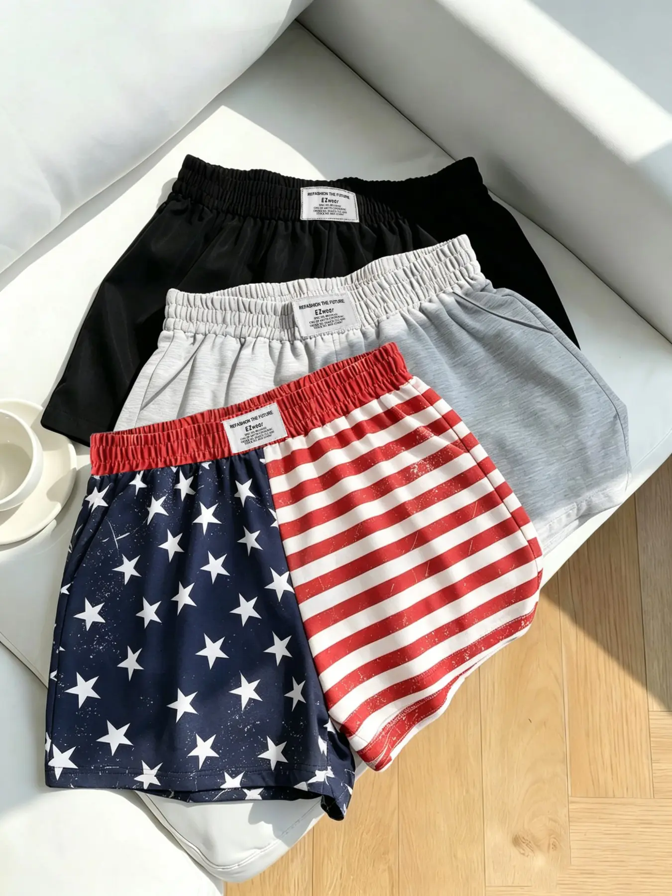 Women's Casual Loose Fit Baggy Shorts, Elastic Waist Camo Print and Solid Color, Summer All-Season Versatile Pants, 3 Piece Set