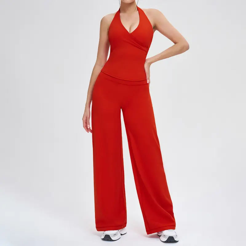 Women's 2-Piece Stretchy Workout Set - V-Neck Halter Top & High-Waisted Flare Leggings, NVWA Mother's Day Gift, Gym Training Attire, Pilates Athleisure Matching Outfit Set, 2 Piece Sets,summerwins