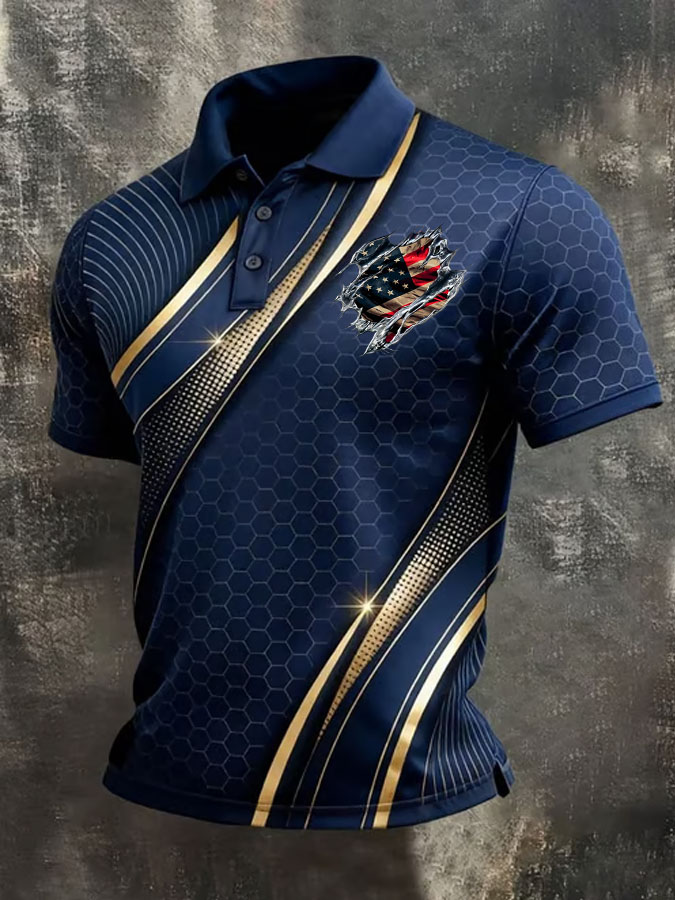 Men'S American Independence Day Printed Casual Polo Shirt