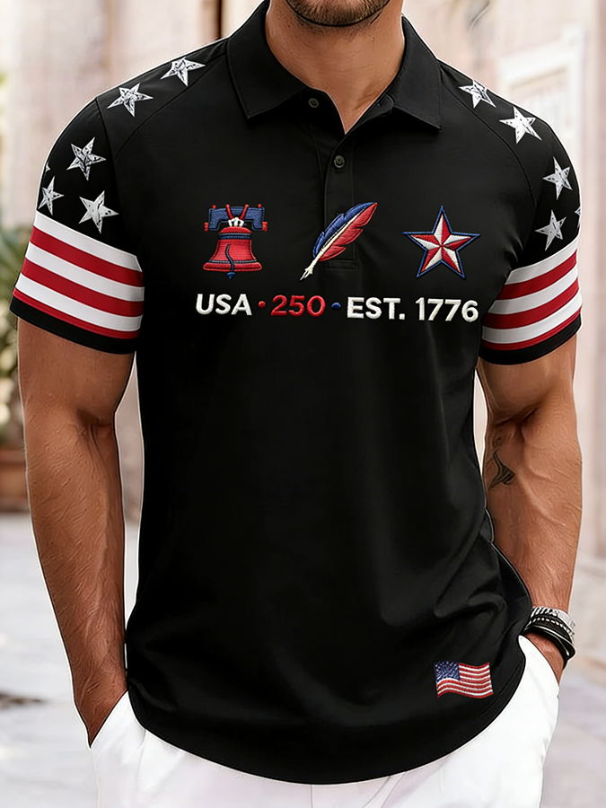 Men'S Casual American Pentagram Flag 1776-2026 Personalized Printed Polo Shirt