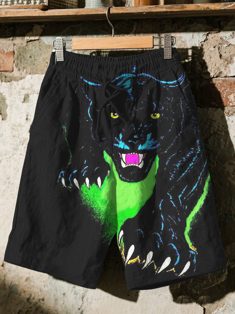 Men's Black Panther in the Dark Night Art Print Casual Shorts