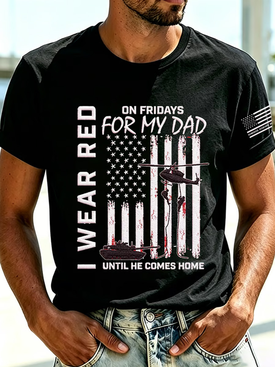Men's Red Friday Remember All Those Deployed Overseas Until They're All Home Print T-Shirt