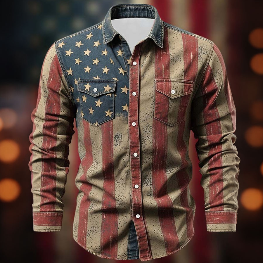 Men'S American Independence Day 250Th Anniversary Commemorative Printed Shirt