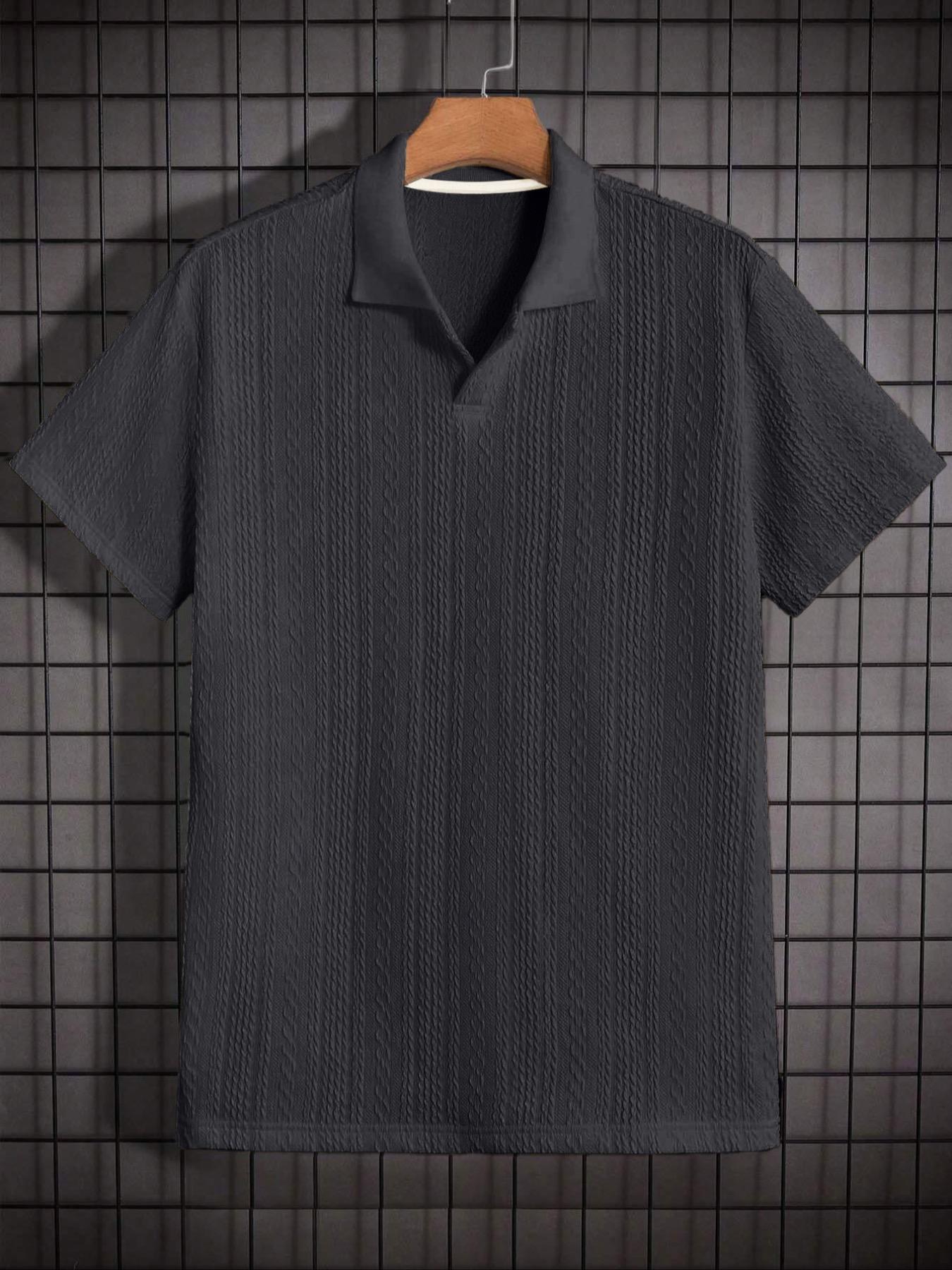 Men's Solid-Color Jacquard Knit Polo Shirt