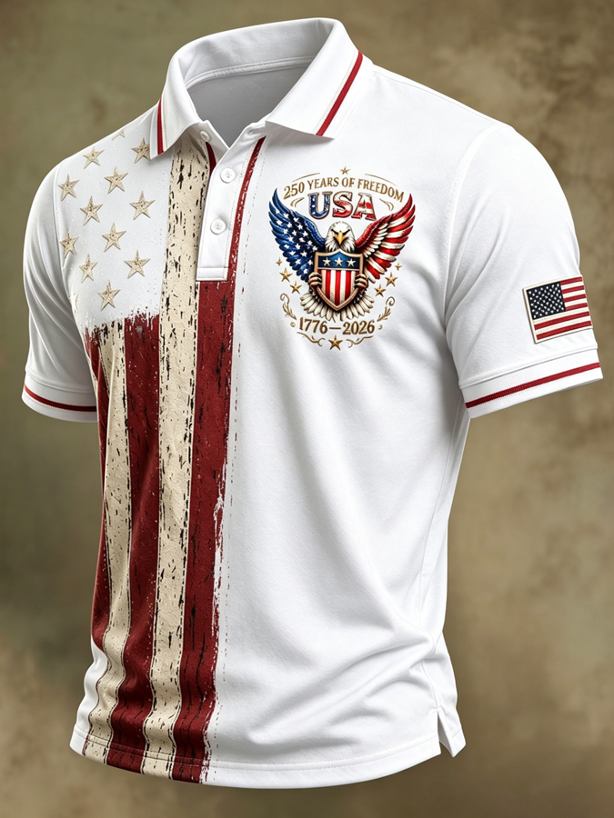 Men'S Casual Flag Printed Casual Lapel Shirt