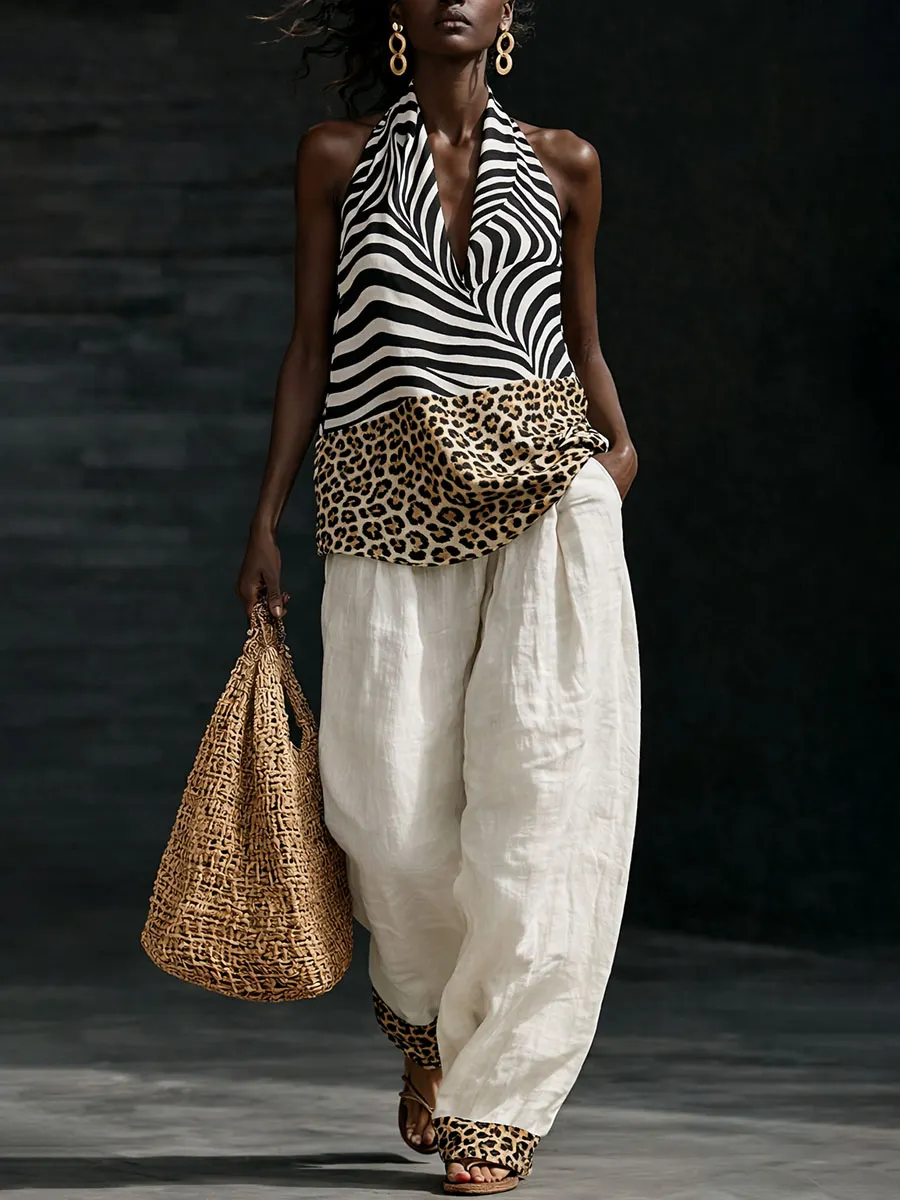 Women’s Animal Print and Zebra Pattern Creative Two-Piece Set