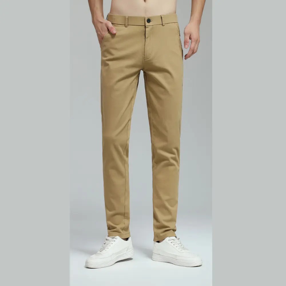 Men's Skinny Khaki Pants Tapered Casual Trousers Menswear