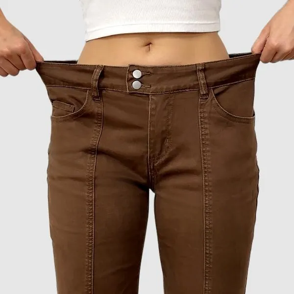 Mid Rise Straight Leg Butt Hugging Pants Women's Stretchy Fabric Multicolor Flattering