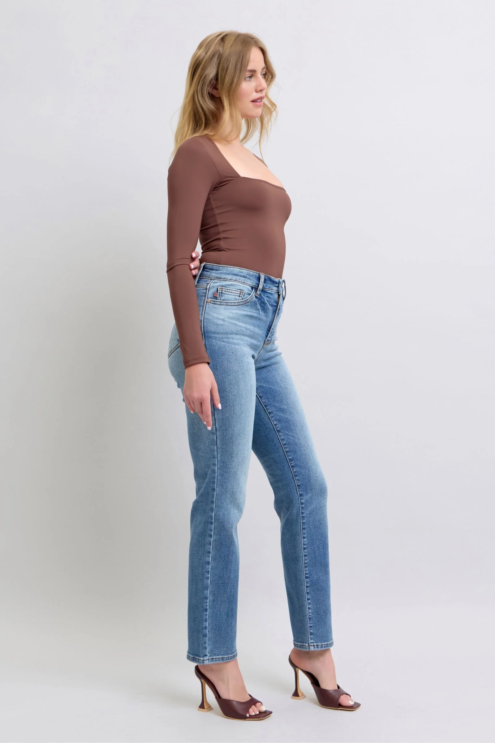Blue Full Size Wash Thermal Straight Jeans with Pockets