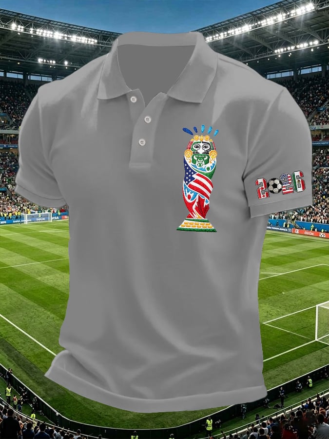 Men's Retro 2026 Soccer Mexico United States Canada Printed Polo Shirt