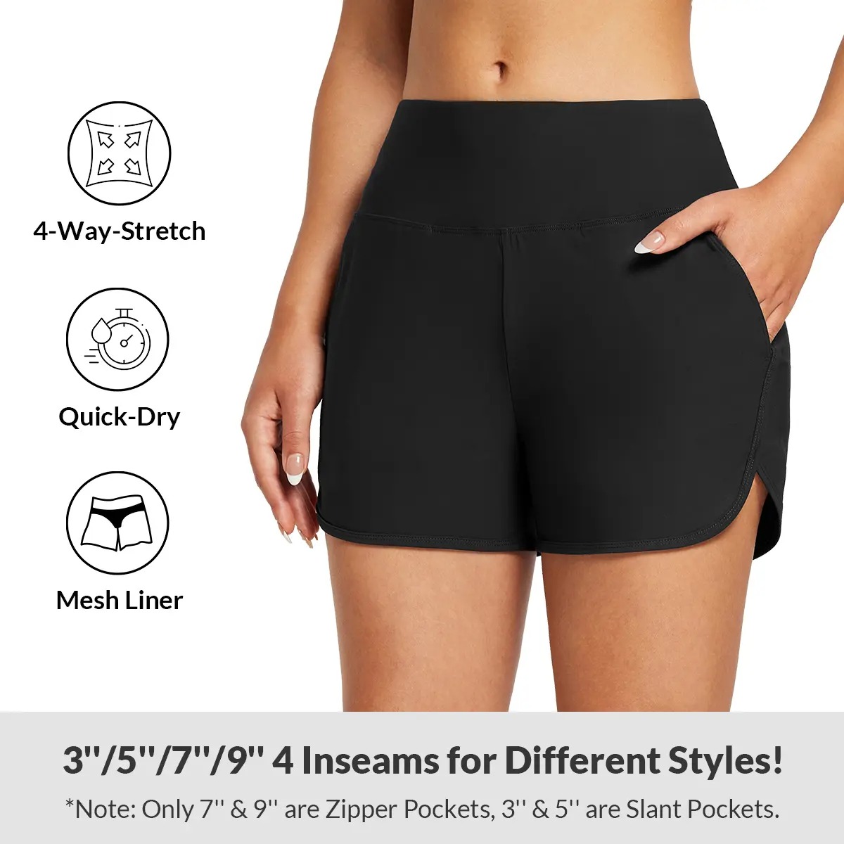 ✨ Women’s High-Waisted Quick-Dry Board Shorts with Pockets