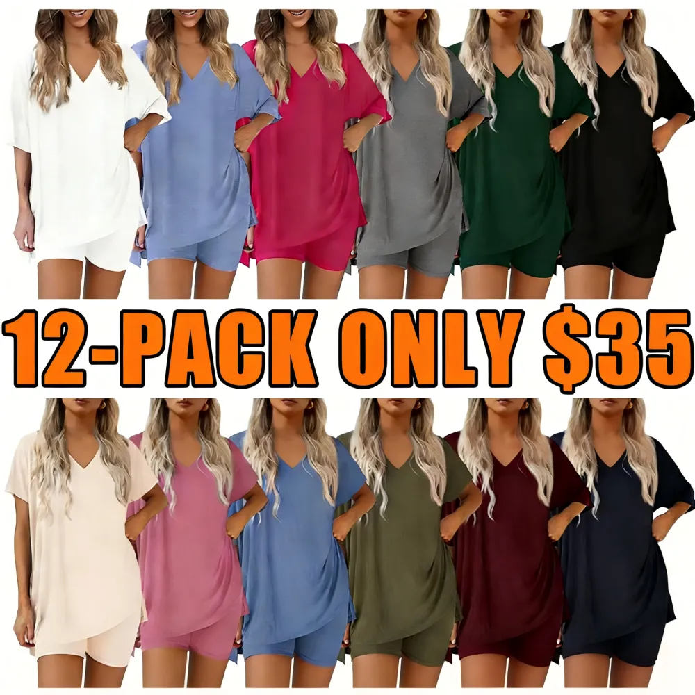 Women's Summer Two-Piece Set Casual Oversized Split Hem Shirts
