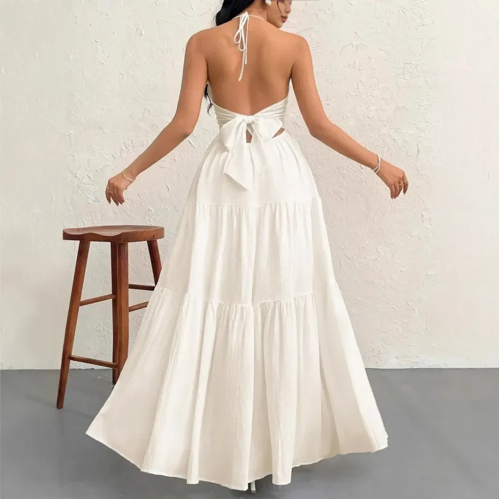 Women's Casual Fashion Solid Color Dresses V-Neck Sleeveless Dresses