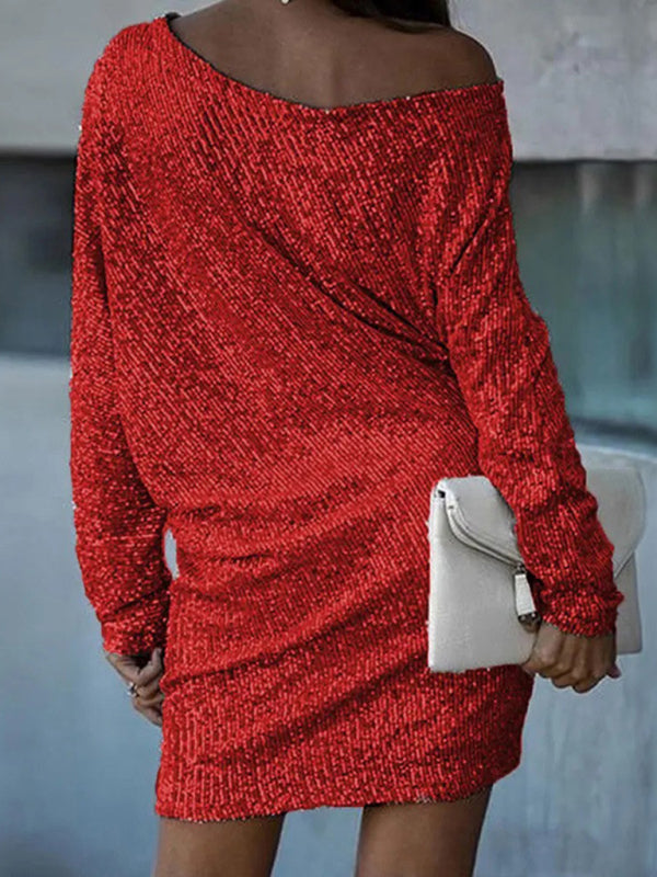 Midi Skirt Oblique Shoulder Sequin Dress Dress Skirt