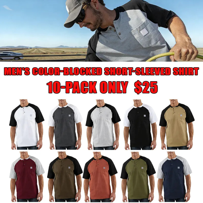 Men's color-blocked short-sleeved shirt
