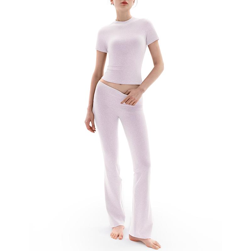 Women's Minimalist Short Sleeve & Fold-Over Flare Pants Lounge Set
