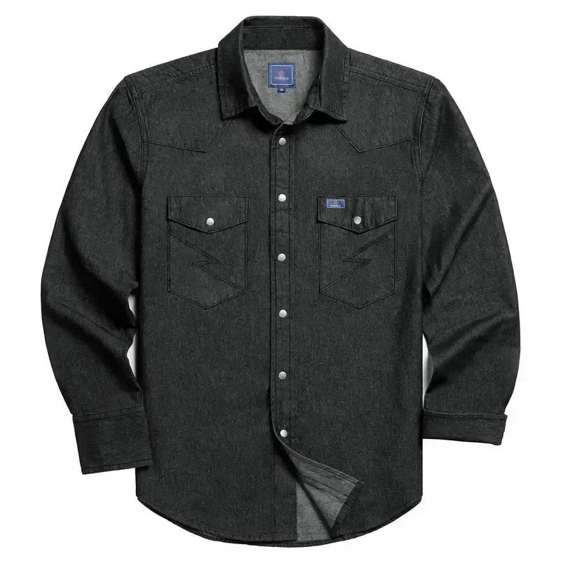 🔥🔥16-PACK-$38.8🔥Men's Long Sleeve Stone-Washed and Pre-Washed Denim Work Shirt
