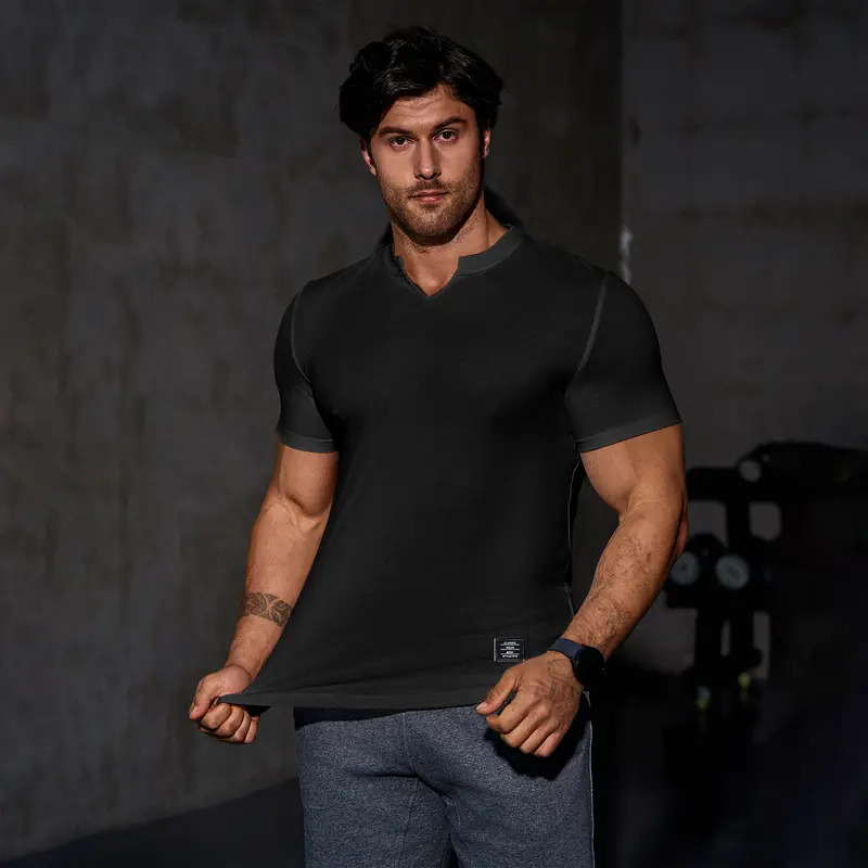 Men's Solid-Color Slim-Fit Long V-Neck T-Shirt