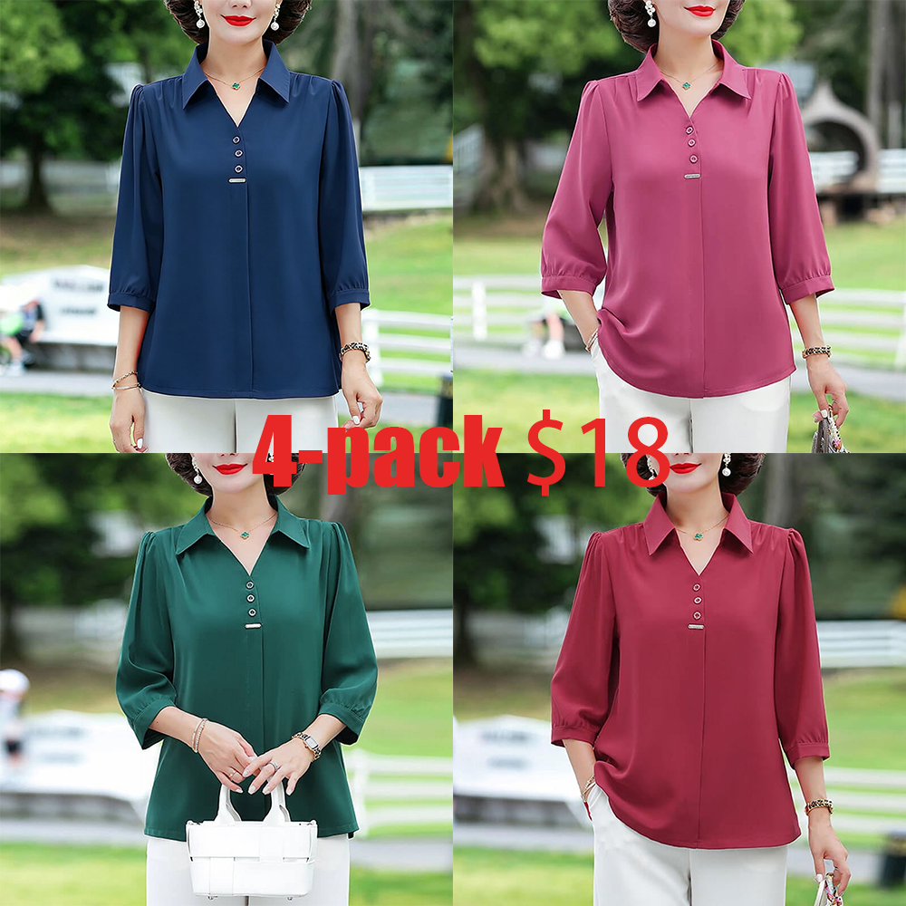 Women's 3/4 Sleeve Shirt Elegant Polo Collar Solid Color Blouse