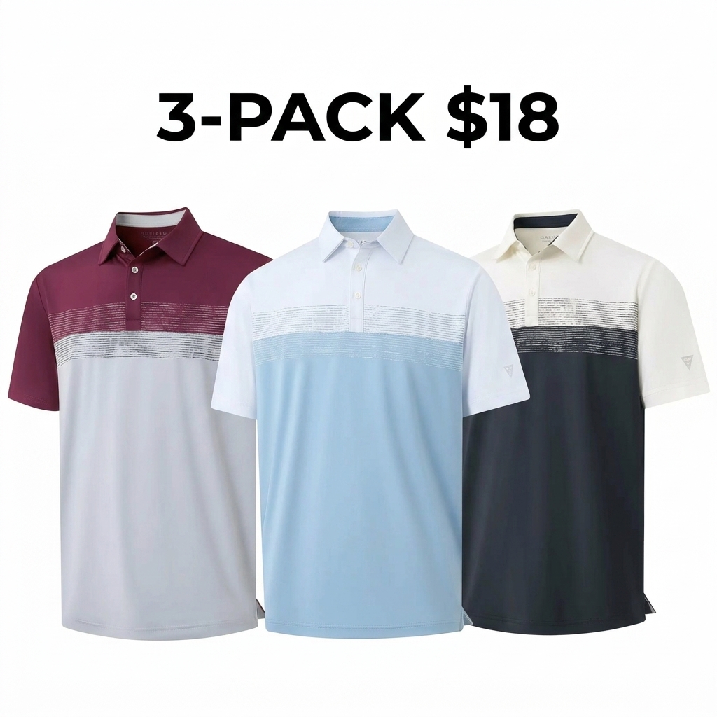 Polo Shirts for Men Dry Fit Performance Chest Print Color Block Moisture Wicking Casual Short Sleeve Golf Shirts