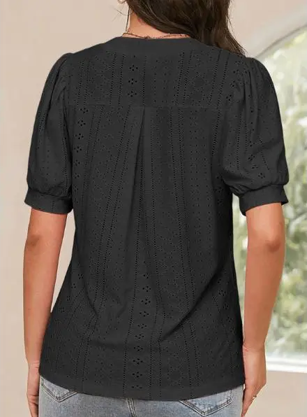 Women's Summer Business Casual Blouses V Neck Short Sleeve Shirts Fit Breathable Fabric