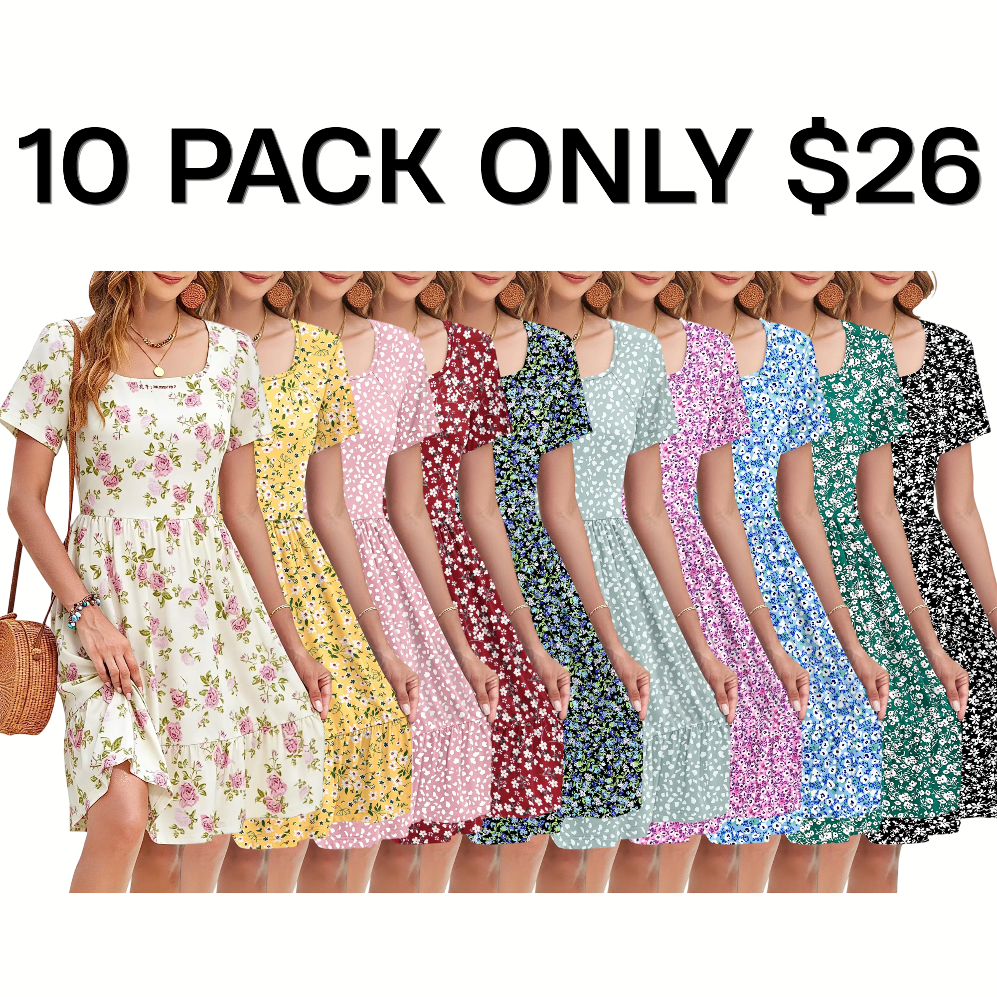Women Square Neck Ditsy Floral Dress