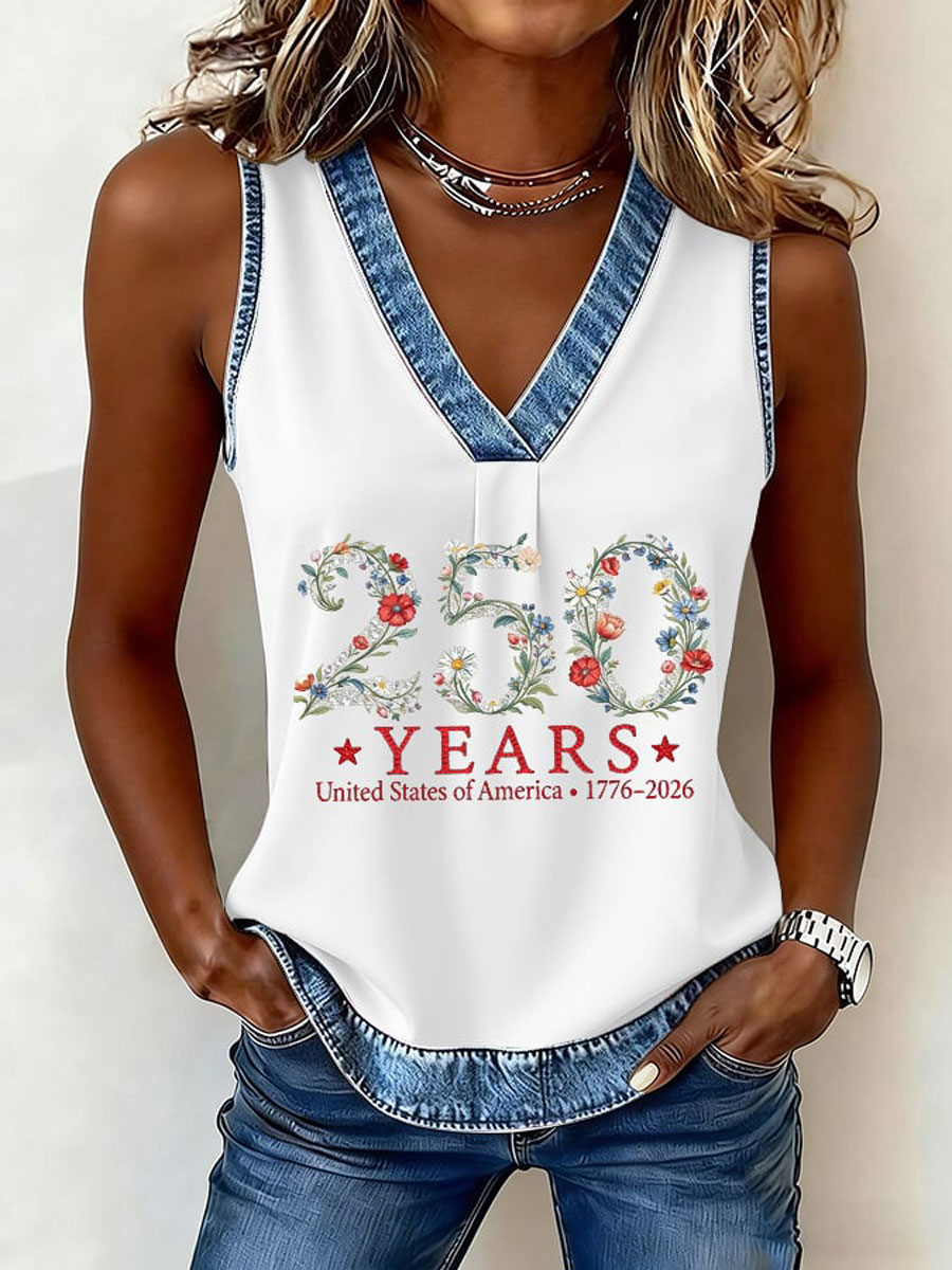 Women'S 250Th Anniversary Freedom Flower Art Print Casual V-Neck Vest