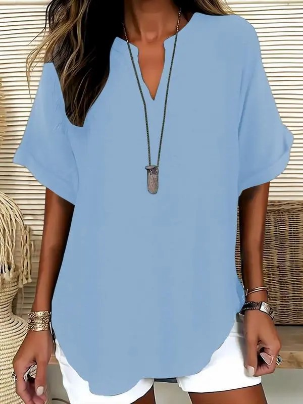 🔥LAST day 85% OFF🔥Women's Plain Short Sleeve Blouse, Casual Solid Color Top for Daily Wear, Ladies Clothes for All Seasons